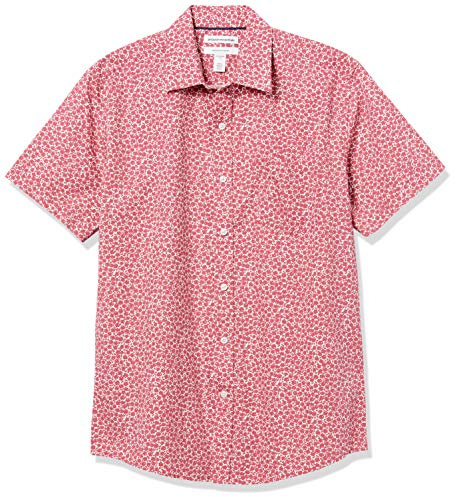 Amazon Essentials mäns normal passform kortärmad poplin-skjorta, tvättade röda rosor, Small