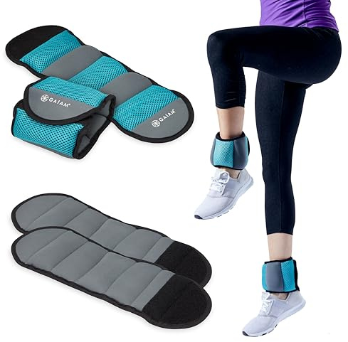 Gaiam Ankle Weights Strength Training Weight Sets For Women & Men With Adjustable Straps - Walking, Running, Pilates, Yoga, Dance, Aerobics, Cardio Exercises (10-Pound Set - Two (2) 5lb Weights)