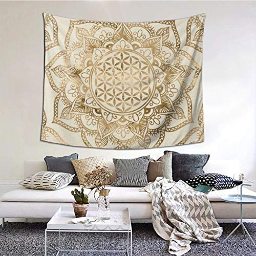 KCOUU Wandteppich, Motiv: Blume des Lebens in Lotus, Pastell-Gold und Leinwand, Wandbehang, Tagesdecke, Picknickdecke, Wandteppich, Überwurf, Wanddecke, Kunst-Dekor