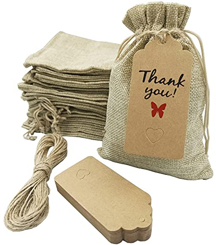 DUGYIRS 30 Piezas Bolsas de Yute con Cordón Arpillera Bolsas de Regalo 13cm x 18cm Saco de Yute Pequeña Bolsas de Regalo para Joyas, Manualidades, Bodas, Fiestas(Beige)