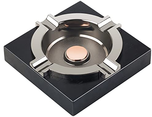 OILP Cenicero de cigarros, ceniceros geniales para hombres, bandeja de metal con base de madera maciza, cenicero negro para decoración del hogar, oficina, bar, patio (negro)