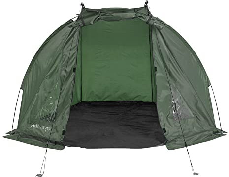 Matt Hayes - DAY SHELTER Fishing Bivvy 190T Polyester Fabric Dark Green with PVC Viewing Panels - Suitable for Light Showers Only (135cm x 220cm x 120cm) Groundsheet, Poles Pegs & Carry Bag [99-8030]