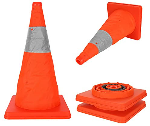 AKOLAFE 4 Pack Pop Up Safety Cones 18'' Collapsible Cones Reflective Road Traffic Cones 45CM Emergency Breakdown Orange Parking Cones Security Cones