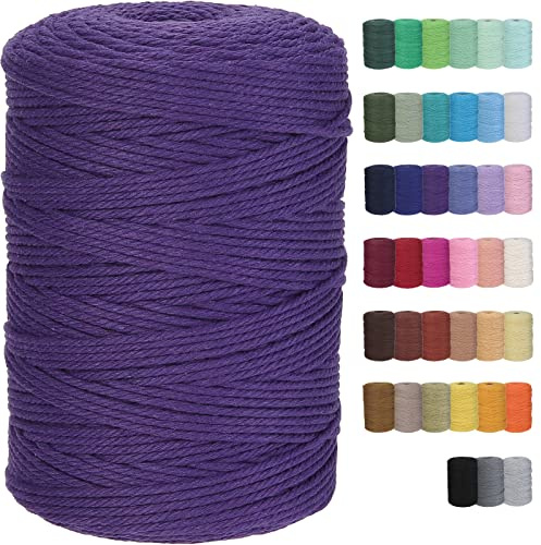 GOHOF Macrame Cord 3mm x 328yards Natural Cotton Rope Colored Rope Soft Cotton Cord for Plant Hanger Wall Hanger Dreamcatcher (Purple)