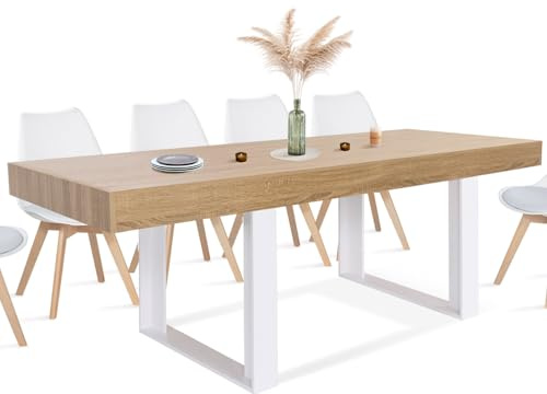 IDMarket - Table à Manger Rectangle Phoenix 8 Personnes Bois et Blanc 200 cm