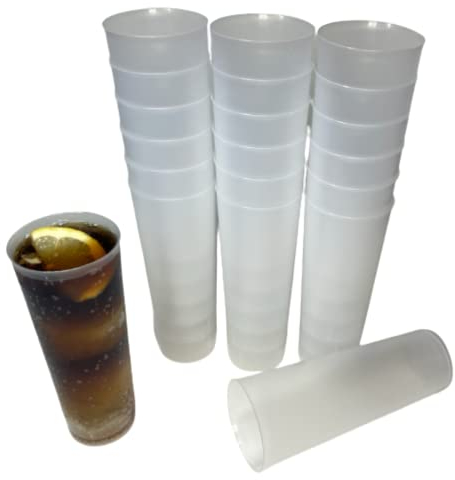 100 Vasos de Tubo Plástico Duro Reutilizables. Vasos para Cubata Transparentes, Traslucidos e Irrompibles.