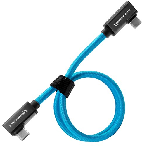 KONDOR BLUE | 24 Straight USB C 3.2 20 Gb/s 100W | Dual Right Angle Braided Cable for 8K Data and Power Delivery | Blue