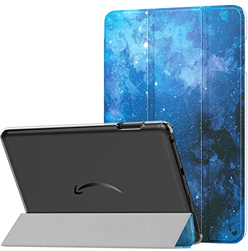 MoKo Hülle für All-New Amazon Kindle Fire HD 8 & 8 Plus Tablet (12/10th Generation,2022/2020),Dünne Leichte PU Leder Tablet Hülle mit Auto Schlaf/Aufwach Funktion Transluzente PC Rückseite,Blau Sterne