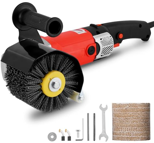 MXBAOHENG Máquina de satinado lijadora de rodillo Pulidora eléctrica de 2800W 8 velocidades ajustables con 1*Rueda de alambre abrasivo y 1*Rueda de lino (rojo EU)
