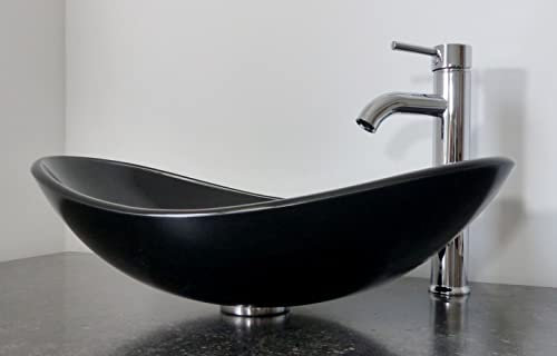 Nero Design Aufsatz Glas Waschbecken Waschschale Waschtisch OVAL schwarz Ablaufgarnitur Siphon (Waschschale)