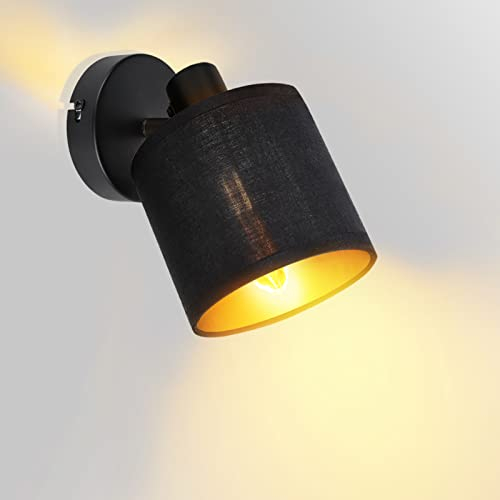 URing Plafonnier Industriel 1 Spot, Vintage Applique Murale Spot de Plafond Pivotants & Orientables avec Douille E14, Luminaire intérieure pour Cuisine Couloir Chambre Coucher, Sans Ampoules, Noir/Or