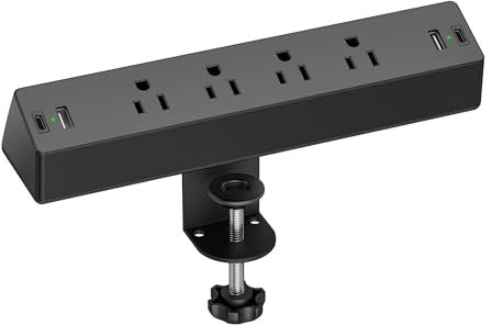 Desk Clamp Surge Protector, 10 FT Extension Cord, Fast Charging Station with 4 AC Outlets 2 USB-A and 2 USB-C Ports, Fit 1.7 inch Tabletop Edge, Desk Power Strip for Home Office Room
