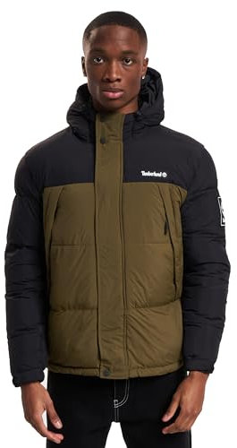 Timberland DWR Outdoor Archive Puffer Jacket Life Black/Dark Veste, Noir/Vert Olive foncé, L Homme