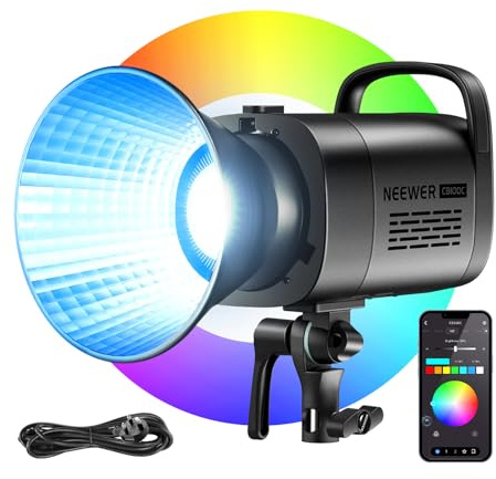 NEEWER CB100C 130w RGB LED Video Light, APP/2.4G Control 360° Full Color 2700K-6500K 27000lux/m COB Bowens Mount Silent Continuous Output Lighting TLCI/CRI97+ 17 Scenes for Video Recording Photography