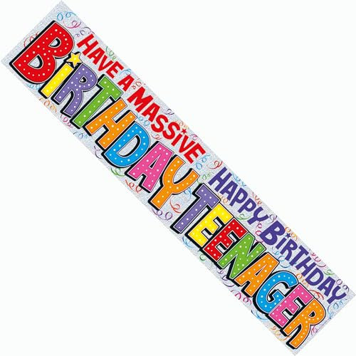 13th Birthday Banner – Extra Wide Party Decoration for Age 13 Teenager, Colourful Happy Birthday Sign with Stars & Confetti Design – Reusable Celebration Decoration for Boys & Girls OMG Ur A Teen