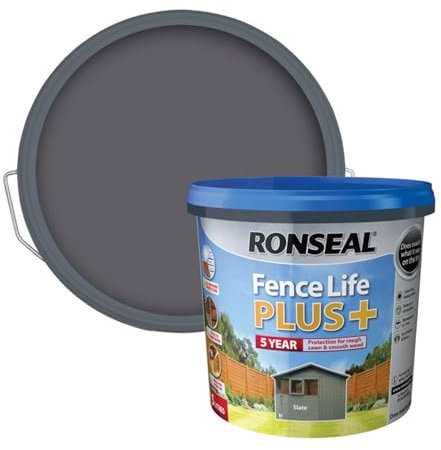 SAVING HUB Fence Paint 5L - Garden Shed Paint, Furniture Paints - Outdoor Exterior Wood Treatment - Used On Rough Swan & Smooth Planed Wood - Sheds & Fences Life Plus - Dry in 4 Hours (Slate)