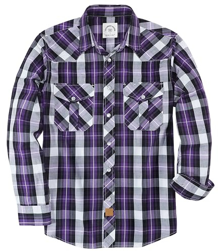 Dubinik Pearl Snap Shirts för män - Långärmad Western Vintage Rutiga tröjor, Svart lila, XL