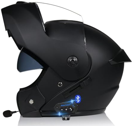 RQTEUYE Motorradhelm Klapphelm Mit Bluetooth, Motorrad Bluetooth Modularer Helm ECE Zertifizierter, Integralhelm mit Doppelvisier, für Automatische Antwort Helm Herren Damen (21.6-24.4in)