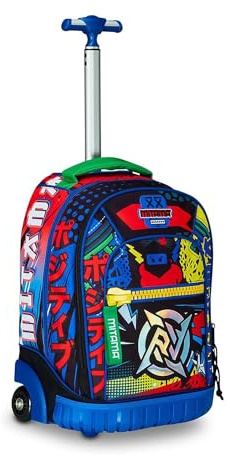 Mitama Mysterious Warriors Run School Trolley Double Compartment, Blue and Orange, Elementary School and Leisure, Child Boy, Blue, Taglia Unica, Trolley