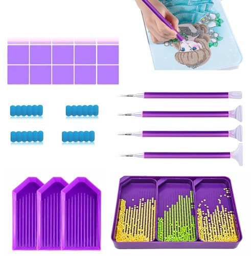 VireEyU Conjunto de 24 bandejas organizadoras de pintura diamante con cuencos y caja de almacenamiento | Kits de accesorios para pintura diamante, con 6 espacios para cuencos de perforación