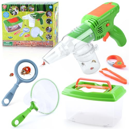 PLAY Kit de Exploración para Niños, Kit Explorador Niños con Atrapa Insectos, Caja de Insectos, Red de Mariposas, Lupa, Llavero y Pinzas, Aire Libre Aventura Juguetes para Niños de 3+ años