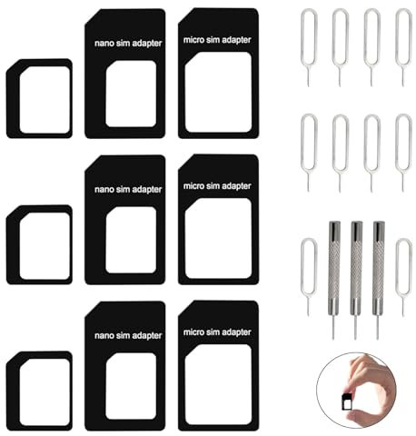 16 Piezas 4 en 1 Adaptador Tarjeta SIM con Extractor de Tarjeta SIM Set, Nano a Micro, Nano a Standard, Micro a Standard Adaptadores, Expulsor SIM y Herramienta de Extracción para Teléfonos Móviles