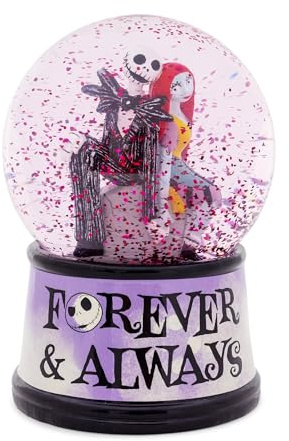 Disney The Nightmare Before Christmas Forever & Always Light-Up Snow Globe with Swirling Glitter Display | 6 Inches Tall