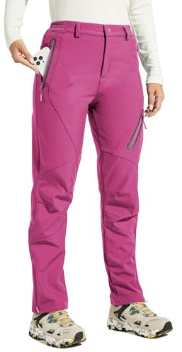 Willit - Pantaloni da sci da donna, impermeabili, foderati in pile, termici, per l'outdoor, isolati, rosa, M