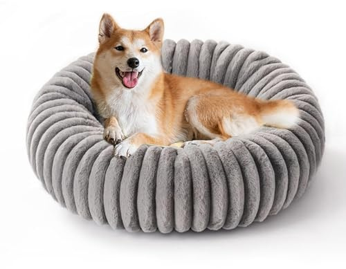YAGE Hundebett, klein, waschbar, Plüsch, beruhigend, Anti-Angst, Donut-Hundesofa, rutschfeste Unterseite, orthopädische Hundematte, großes Katzenbett, Grau, 60 cm