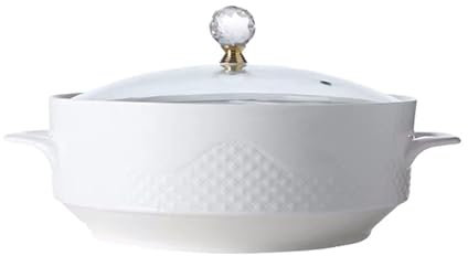 Elegant Double Handles Ceramic Soup Tureen with Lid and Ladle - Perfect for Soups, Stews, and Entertaining(1600ML)