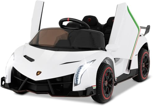 FANTASK Lamborghini Voiture électrique pour Enfant 12 V, avec télécommande 2,4 G, Phare LED, klaxon, Musique, véhicule électrique 2 Places, 3 à 6 km/h, pour Enfants à partir de 3 Ans, Blanche