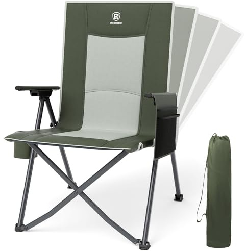 EVER ADVANCED Reclining Camping Chairs for Adult Lightweight, Folding Recliner Chair with Adjustable Back, 4-Level Lounge Chairs, Portable Lawn Chairs for Patio Balcony, Supports 350lbs Green