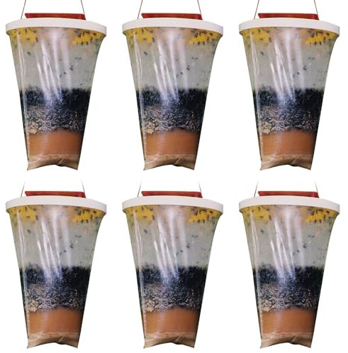 XPJBKC 6 Pièces Piege a Mouche Exterieur, Piege Mouche avec Recharge, Piege a Mouche Interieur, Pièae à Moucherons, Pièae Mouche pour Attraper Mouches et Mouches des Fruits