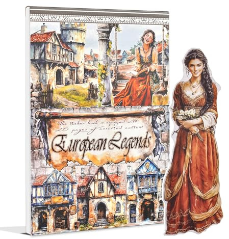 Snylcce Europeisk berättarröst tema klistermärke scrapbooking tillbehör för skräppjournal, 20 ark PET-klistermärken – vintage journalföring klistermärken, Ephemera klistermärke bok förklippt, skräp