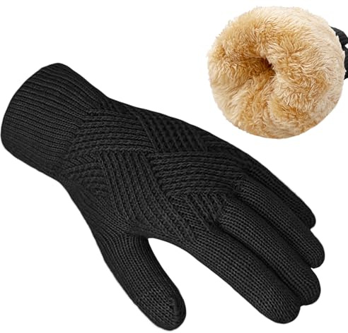 YUHAN PRETTY Winter Gloves for Women Touch Screen Ladies Thermal Fleece Warm knit Wool Snow Gloves for Cold Weather(Black)