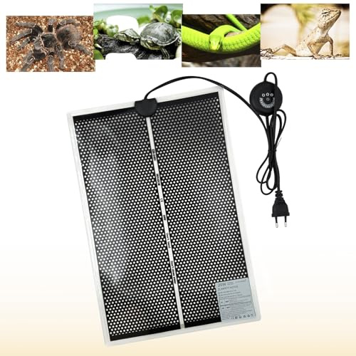 FIPASEN Reptil Heizmatten, Terrarium Heizmatte mit 7 Knöpfen zur Temperatureinstellung für Schildkröten Schlangen Eidechse Gecko Einsiedlerkrebs Amphibien - Abnehmbares Heizkissen (20W, 42x28CM)