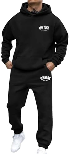 Men's Casual Tracksuit Set Full Zip Hoodie Jacket Jogging Tops Bottoms Suit Casual Loungewear Loose-Fit Sweatpants Lounge Wear Set Sweatsuit for Men UK Holiday Clothing (Black, M)