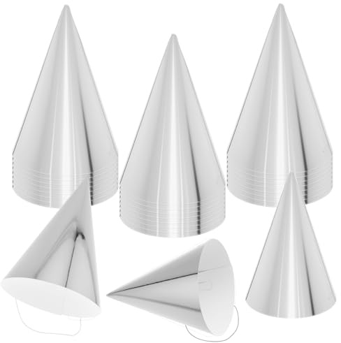 zsccxq 24 PCS Party Cone Hats DIY Birthday Paper Cone Hats for Kids and Adults Birthday, Baby Shower, Bridal Shower (Silver)