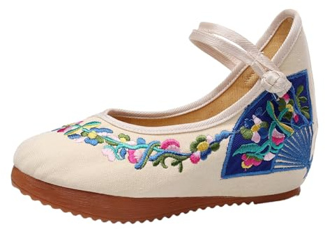 FQLGJMY Mujeres Chinos Bordados Planos asiáticos Tradicionales Mary Jane Brida Ballet Zapatos de Yoga con botón de Rana Suela de Goma