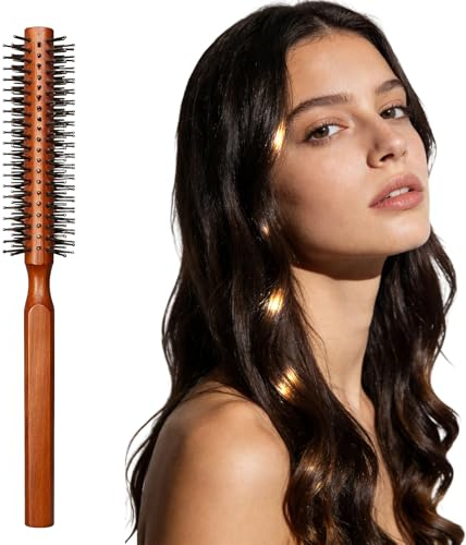 VBK Brosse à Cheveux Ronde, Poils Nylon Doux Manche en Bois, Résistant à la Chaleur pour Séchage Frange, Usage Domestique Voyages Quotidien