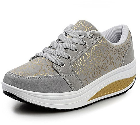 QZBAOSHU Damen Abnehmen Walkingschuhe Turnschuhe Fitness Keile Plattform Schuhe Sneakers 41 EU,2 Grau