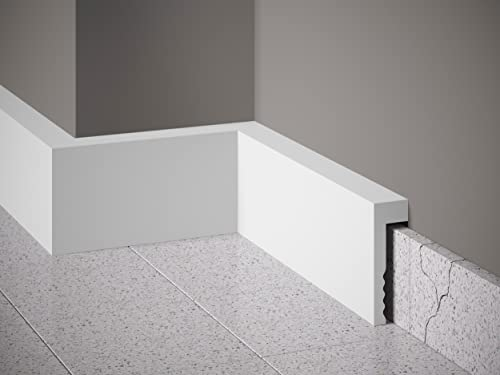 Mardom Decor | MD006P | Premium | Abdeckleiste für Fliesensockel mit satiniert matt weißer Oberfläche | 200 x 10,1 x 2,3 cm | für z. B. Fliesensockel mit einer Einbautiefe bis zu 9,0 x 1,5 cm