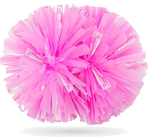 AOPANDA Cheerleading Pom Poms with Baton Handle for Team Spirit Sports Dance Cheering Kids Adults（Pink and 2PCS）