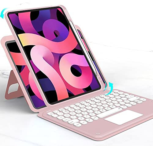 HENGHUI Magnetic Keyboard Case for iPad 11th Gen 11 (A16, 2025)/ iPad 10th Generation 2022 10.9 Touchpad Color Keyboard Clear Case Support Portrait Mode (Pink)