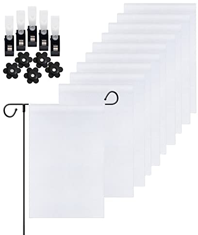 Bandera de jardín de sublimación en blanco de 12 x 18 pulgadas, banderas de césped de poliéster para exteriores,bandera de una sola cara con clip antiviento y tapón gratis (paquete de 10)