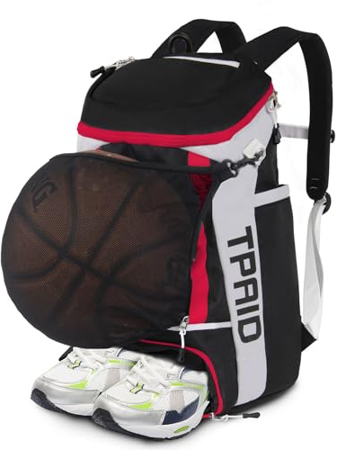 KINGSLONG Basketball Rucksack Fußballrucksack Große Kapazität Softball Tasche mit Schuhfach und Zaunhaken, leichte Fußball Volleyball Softball Ausrüstung für Schläger, Helme, Hüte, Schuhe/Rot