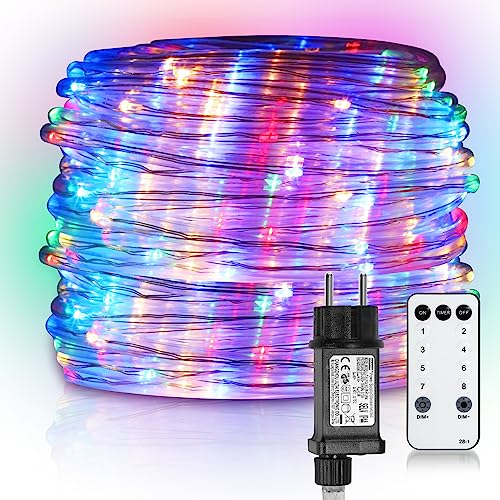 Yakimz 20m LED Lichtschlauch, 200LEDs Lichterschlauch, Lichterkette Wasserdicht mit Fernbedienung und Timer, für Outdoor Balkon, Terrasse, Hochzeit, Party, Bunt Lichtschläuche