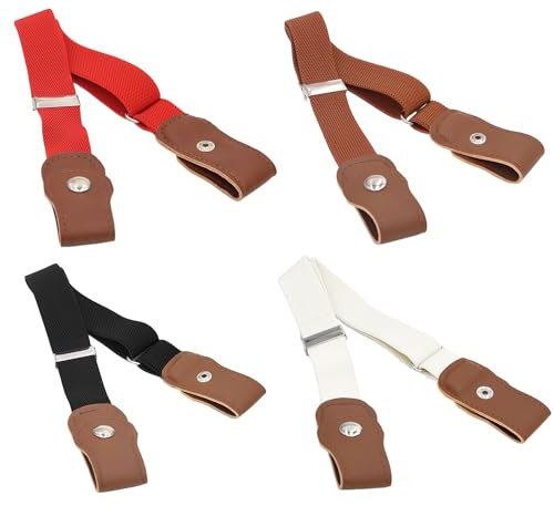 JTMKYO 4 stycken barnbälte, justerbart höftbälte, pojkbälte, elastiskt spänne bälte, barn justerbart elastiskt midjeband, spänne elastiskt bälte, Brun, röd, vit, svart, One size