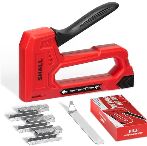 SHALL Agrafeuse légère pour bois – Agrafeuse rouge pour tissus d'ameublement avec 1600 agrafes JT21 1/4, 5/16, 3/8 et extracteur d'agrafes – Agrafeuse de tissu pour travaux manuels, bricolage,