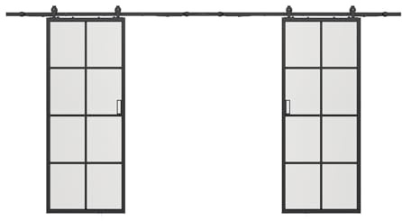 Vente-unique - Porte coulissante double avec systéme en applique - aluminium et verre trempé dépoli - 2 x H205 x L83 cm - WILDEN II